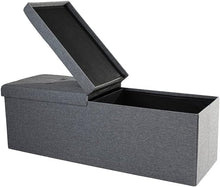 Lade das Bild in den Galerie-Viewer, Sitzbank mit Stauraum Sitzhocker Faltbar Sitztruhe belastbar bis 300 kg, Deckel Abnehmbar, 114cm。
