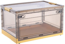 Lade das Bild in den Galerie-Viewer, Faltbare Kunststoff-Aufbewahrungsbox Transparent mit Deckel &amp; Rädern,60L(34,5x42x61cm),Organizer zum Aufbewahren von Büchern, Kleidung, Spielzeug, Bettzeug oder als Schuhkarton(Gelb)
