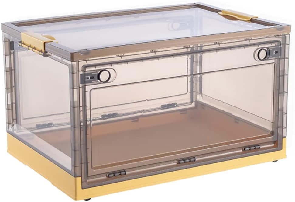 Faltbare Kunststoff-Aufbewahrungsbox Transparent mit Deckel & Rädern,60L(34,5x42x61cm),Organizer zum Aufbewahren von Büchern, Kleidung, Spielzeug, Bettzeug oder als Schuhkarton(Gelb)