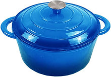 Lade das Bild in den Galerie-Viewer, Emaillierte Gusseisen Topf Brot Backen Ø 24 cm/22cm, Gusseisen-Bräter mit Deckel, Rund, Robuster gusseiserner Brottopf zum backen, blau, Für alle Herdarten und Induktion geeignet
