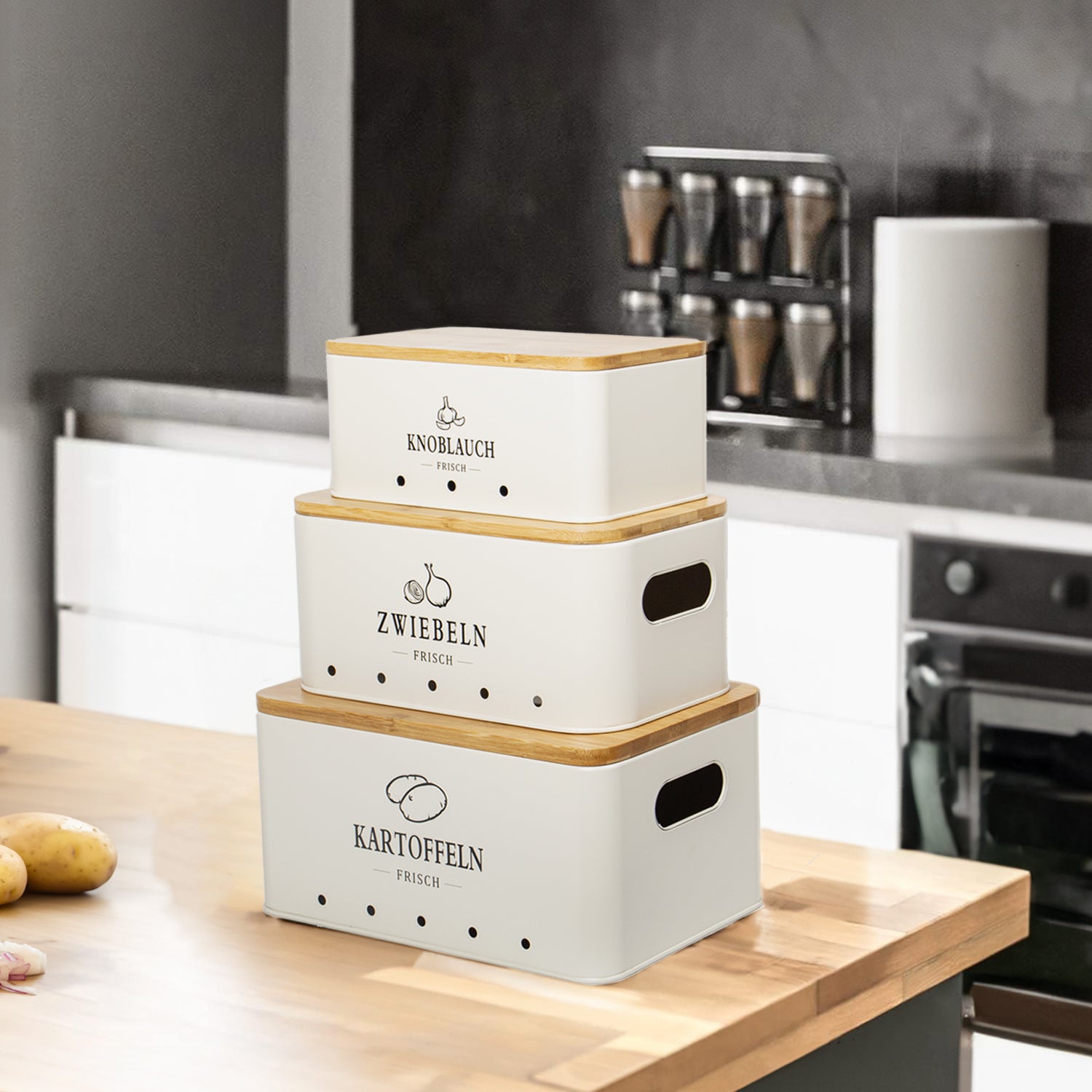 kartoffel zwiebel knoblauch aufbewahrung Kartoffel Aufbewahrungsbox [3er Set], Weg für Zwiebel Kartoffel Aufbew –  Zedelmaier Shop