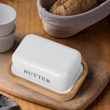 Lade das Bild in den Galerie-Viewer, Butterdose,Butterglocke für 250g Butter,Butterdose aus beschichteter Metallplatte oder Boraxglas mit edlem nachhaltigem Naturholzdeckel
