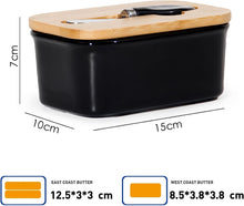 Lade das Bild in den Galerie-Viewer, Butterdose Keramik mit Holzdeckel , 250g Butter Aufbewahrung , Butterbox Porzellan vintage Buttermesser
