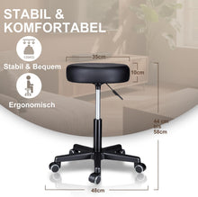 Lade das Bild in den Galerie-Viewer, Rollhocker höhenverstellbar, leise Rollen, 44–58 cm, Schwarz
