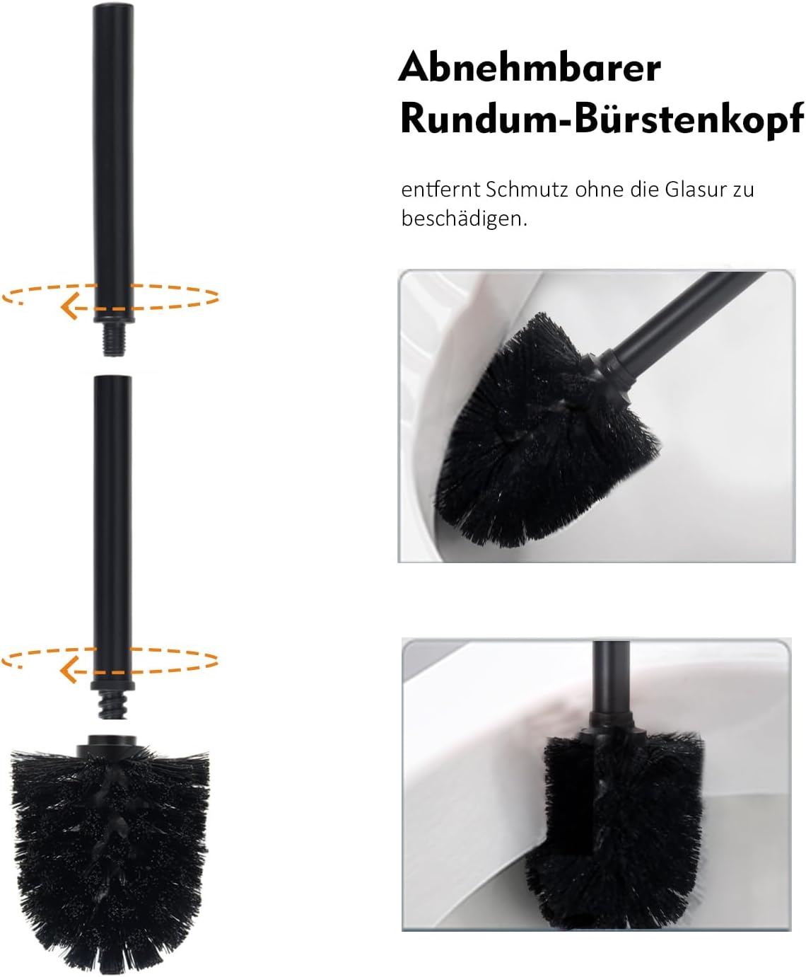 Klobürste Schwarz Mit Halter – 2 Flexiblen Bürstenköpfen, 16-Zoll-Stiel, Versteckt Den Bürstenkopf, Fürs Badezimmer