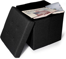 Lade das Bild in den Galerie-Viewer, Sitzhocker mit Stauraum, Fußhocker, Fußbank Truhen Aufbewahrungsbox faltbar belastbar bis 300 kg, Leinen, 38 x 38 x 38 cm
