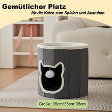 Lade das Bild in den Galerie-Viewer, Katzenhöhle mit Spielball,Katzenhaus mit 2 Ebenen,Katzenhaus für drinnen,katzenschlafplatz,Waschbares Kissen,niedliches Haustierhaus für 2 Katzen
