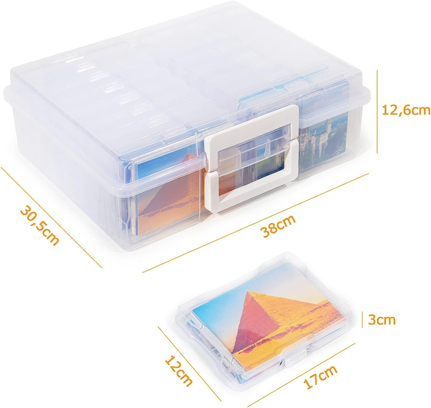 DocSafe Foto-Aufbewahrungsbox mit Schloss, feuerfeste Foto-Organizer-Box  mit 16 inneren 10,2 x 15,2 cm Foto-Etui (transparent), faltbar, tragbar,  für