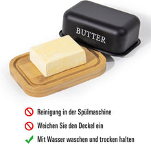 Lade das Bild in den Galerie-Viewer, Butterdose,Butterglocke für 250g Butter,Butterdose aus beschichteter Metallplatte oder Boraxglas mit edlem nachhaltigem Naturholzdeckel

