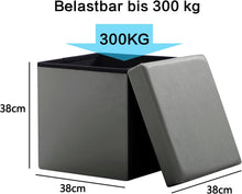 Lade das Bild in den Galerie-Viewer, Sitzhocker ,Stauraum Fußhocker, Aufbewahrungsbox faltbar belastbar bis 300 kg, 38 x 38 x 38 cm,Aus MDF-Platte und Kunstleder.
