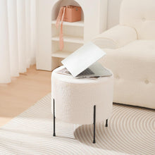Lade das Bild in den Galerie-Viewer, Samt runder Hocker,Fußhocker Pouf,Eleganter Fußstütze Ottoman mit Metall,Gepolsterte hocker (Weiß, Polarfleece)
