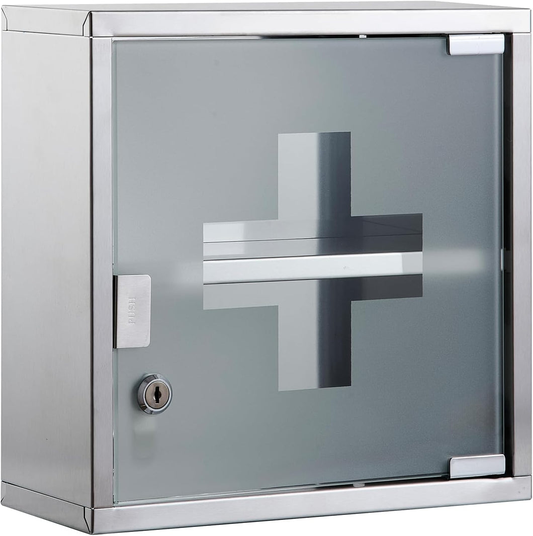 Medizinschrank mit Fachböden, Wand-Medizinbox aus Edelstahl 30 x 30 x 12 cm（2 Fächer）