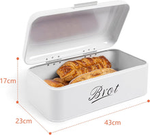 Lade das Bild in den Galerie-Viewer, Brotkasten mit Deckel, Großer Knäckebrot Box aus Metall, Brot und Kekse Lange Aufbewahren und Trocken Halten, Retro Design 43cm
