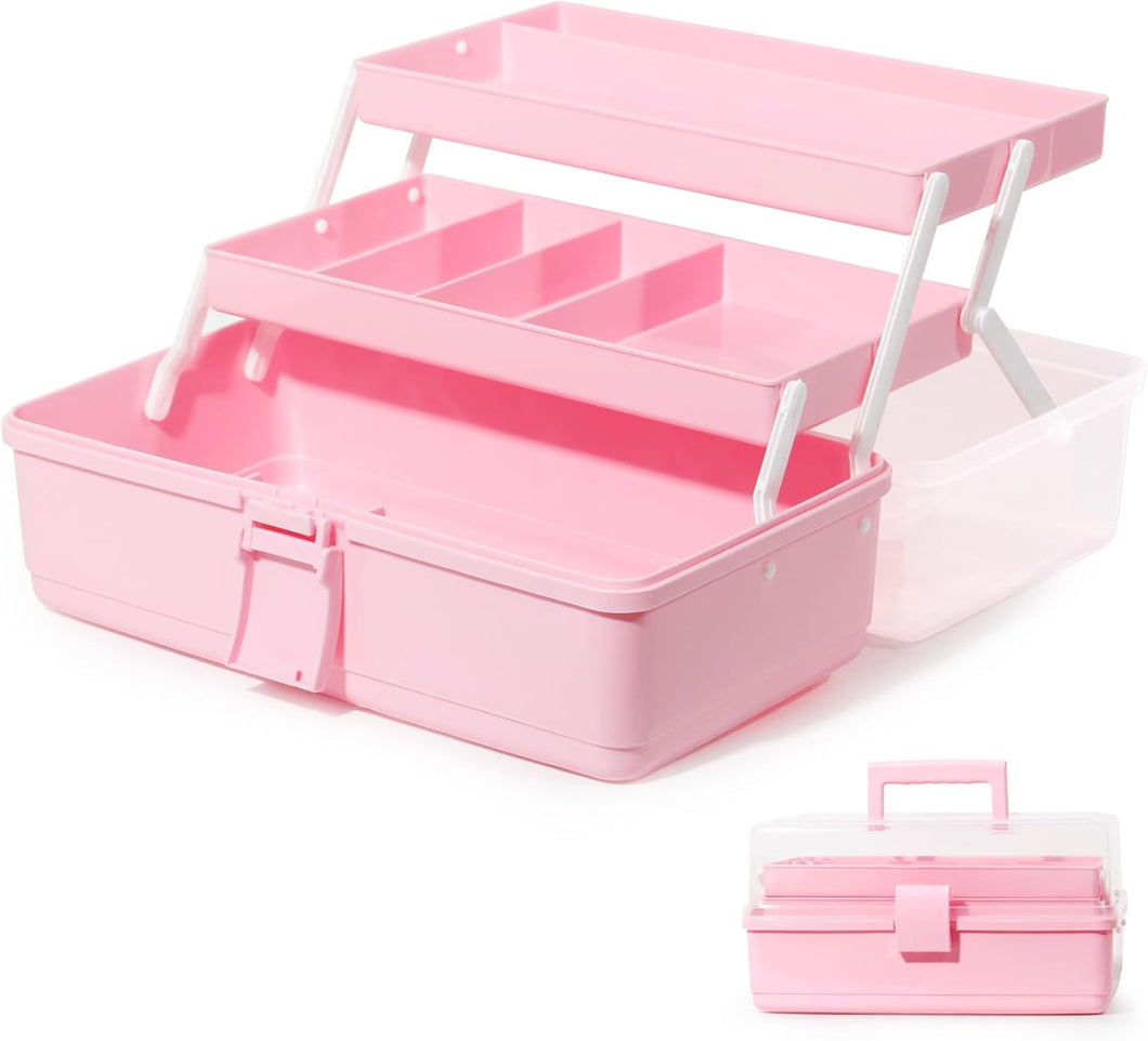 Aufbewahrungsbox mit fächern, Sortierboxen, Nähkasten, Bastelkoffer leer, Medicine Organizer Box, Angelkoffer, Aufbewahrung for Kleinteile, Haargummi (Rosa-31,5cm)