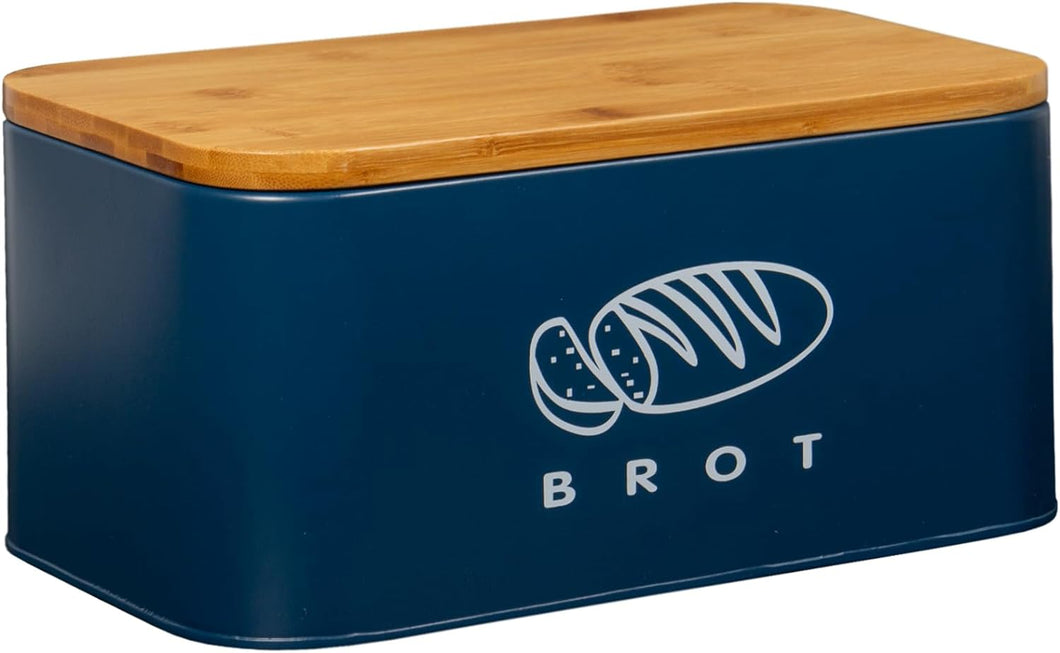 Brotkasten mit Deckel, Großer Knäckebrot Box aus Metall, Brotaufbewahrungsbox , Brot,Kekse Lange Aufbewahren und Trocken Halten(Dunkelblau-30cm)