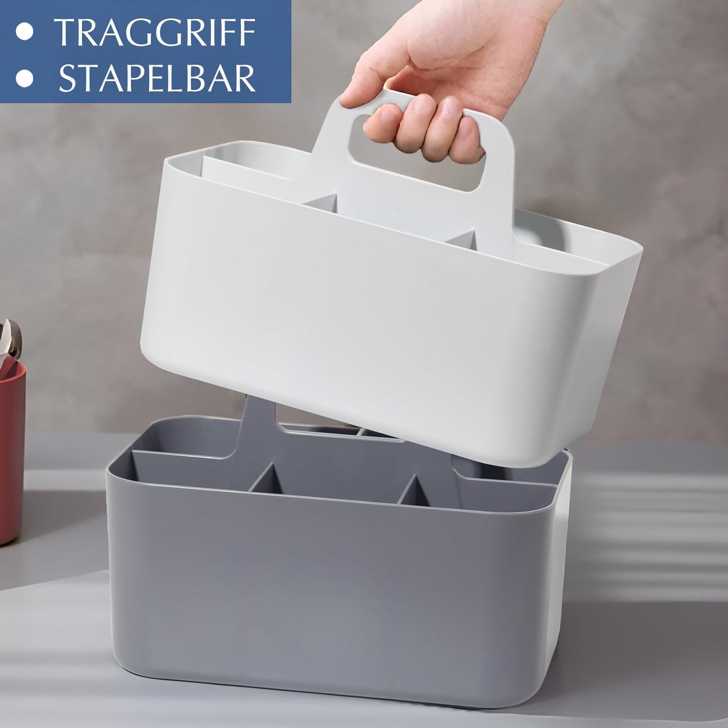 Kche Mlltrennung 3-Fcher Housekeeping Box Mit 3 Herausnehmbaren Fchern   Putzmittel Organizer Mit Griff, Von Navaris, Wei Matt