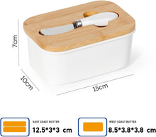Lade das Bild in den Galerie-Viewer, Butterdose Keramik mit Holzdeckel , 250g Butter Aufbewahrung , Butterbox Porzellan vintage Buttermesser
