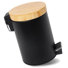 Lade das Bild in den Galerie-Viewer, 3L Mülleimer Bad mit Holzdeckel, Kosmetikeimer mit Absenkautomatik (Soft Close), Badezimmer eimer, Abfalleimer Bad (Schwarz 3L)
