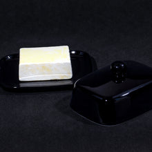 Lade das Bild in den Galerie-Viewer, Butterdose - Hochwertige Butterglocke aus Keramik - Butter Dish für alle gängigen Butter (250g) - Butterschale Porzellan (Schwarz)
