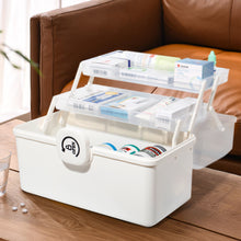 Lade das Bild in den Galerie-Viewer, Aufbewahrungsbox Medikamenten Aufbewahrung Medizinbox Apothekenbox HausapothekeBox Groß, Tragbar, Kindersicherung, 3 Treppenabteile(Open Weiß-39cm)
