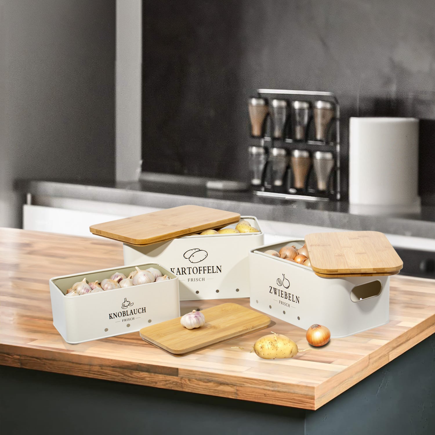 aufbewahrung knoblauch frisch Kartoffel Aufbewahrungsbox [3er Set], Weg für Zwiebel Kartoffel Aufbew –  Zedelmaier Shop