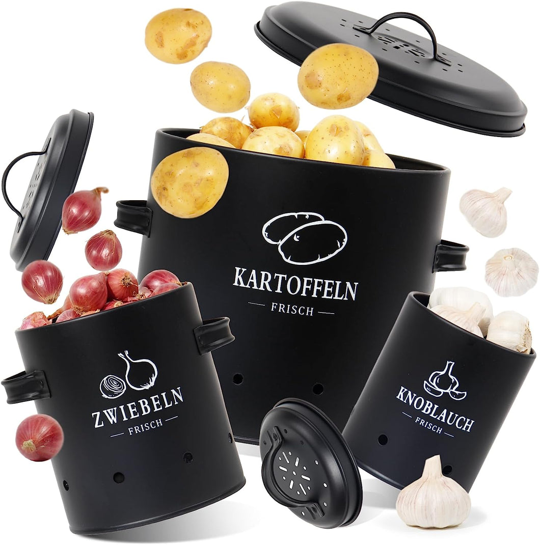 Premium Kartoffel Aufbewahrungsbox [3er Set], Kartoffeln, Zwiebeln und Knoblauch Aufbewahrung, Hält Gemüse Länger Frisch