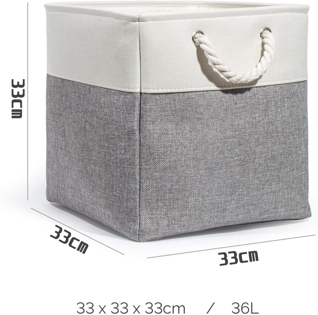 Baumwolle Faltbare Aufbewahrungskörbe,Aufbewahrungsbox mit Griffen,Körbe Aufbewahrung,aufbewahrungswürfel für Regal,Kleidung (33x33x33 cm),4 Stück