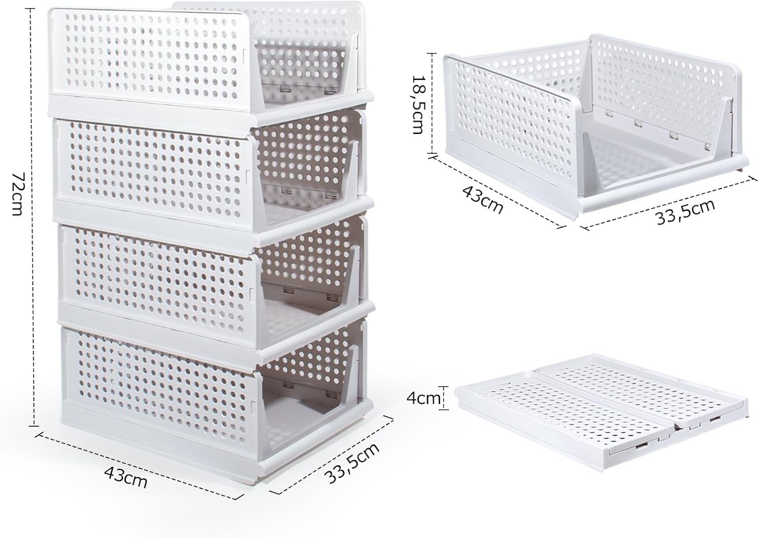 JAKAGO Kleiderschrank Organizer – 4 Stück, Faltbar, 39 X 29 X 14 Cm, Beige, Für Kleidung & Spielzeug