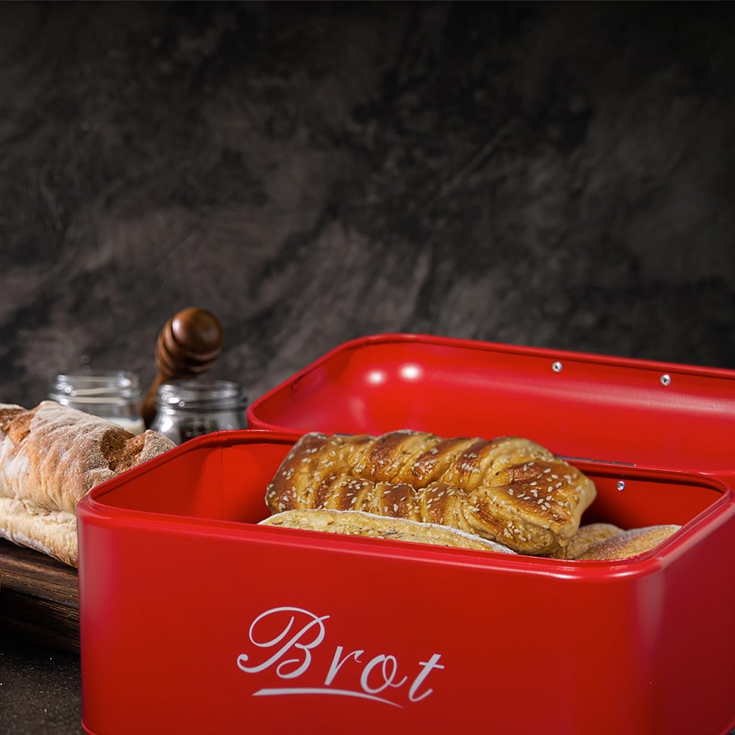 Brotkasten mit Deckel, Großer Knäckebrot Box aus Metall, Brot und Kekse Lange Aufbewahren und Trocken Halten, Retro Design (31cm)