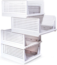 Lade das Bild in den Galerie-Viewer, Schrank Organizer Kleiderschrank 3 Stück, Faltbare Aufbewahrungsbox, Ordnungssystem für Schubladen, Schließfächer, Kleiderschränke (Weiß-18cm*4)
