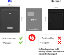 Lade das Bild in den Galerie-Viewer, Briefkasten personalisiert mit Edelstahl Namensschild Wandbriefkasten Postkasten briefkästen mit Schloss und 2 Schlüsseln 8,5 x 26 x 35 cm Anthrazit
