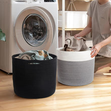 Lade das Bild in den Galerie-Viewer, Wäschekorb aus Baumwolle mit Griffen, Aufbewahrungskorb Geflochten, Laundry Baskets, Korb Aufbewahrung für decken, spielzeug, kuscheltier,Kleidung
