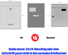 Lade das Bild in den Galerie-Viewer, Briefkasten mit Edelstahl Namensschild Wandbriefkasten Postkasten briefkästen mit Schloss und 2 Schlüsseln 8,5 x 26 x 35 cm Weiß
