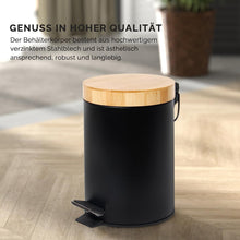 Lade das Bild in den Galerie-Viewer, 5L Mülleimer Bad mit Holzdeckel, Kosmetikeimer mit Absenkautomatik (Soft Close), Badezimmer eimer, Abfalleimer Bad
