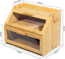 Lade das Bild in den Galerie-Viewer, Bambus Brotkasten mit Belüftung, Großer Brotbox, 2 Etagen und Sichtfenster, Holz Brotbehälter für Hörnchen, Brötchen, Brotaufbewahrung Küche (Bambus)
