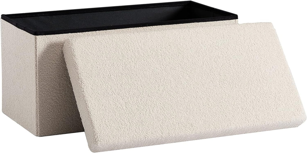 Sitzwürfel mit Stauraum Samt Fußbank Truhen Aufbewahrungsbox faltbar belastbar bis 300 kg, Deckel abnehmbar,76 x 38 x 38 cm (Samt -Creme-76)