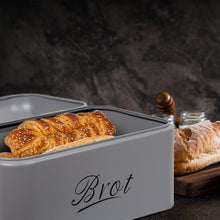 Lade das Bild in den Galerie-Viewer, Brotkasten mit Deckel, Großer Knäckebrot Box aus Metall, Brot und Kekse Lange Aufbewahren und Trocken Halten, Retro Design 31cm*19cm*16cm (Grau)
