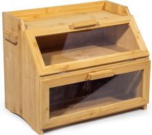 Lade das Bild in den Galerie-Viewer, Bambus Brotkasten mit Belüftung, Großer Brotbox, 2 Etagen und Sichtfenster, Holz Brotbehälter für Hörnchen, Brötchen, Brotaufbewahrung Küche (Bambus)
