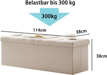 Lade das Bild in den Galerie-Viewer, Sitzbank mit Stauraum Sitzhocker Faltbar Sitztruhe belastbar bis 300 kg, Deckel Abnehmbar, 114cm。

