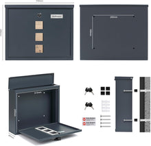 Lade das Bild in den Galerie-Viewer, Briefkasten mit Edelstahl Namensschild Anthrazit Wandbriefkasten Postkasten inkl. 4 Schlüsseln,9.5 x 35 x 28 cm
