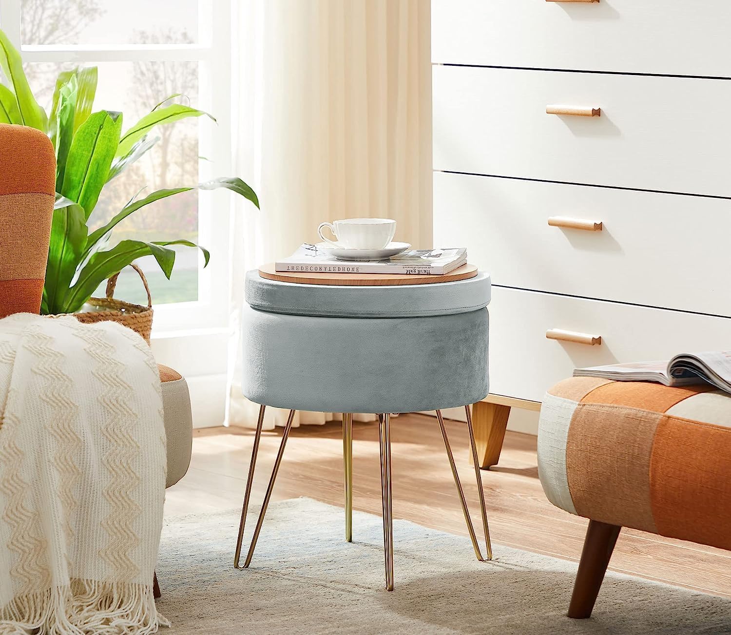 Hocker samt rund, schminktisch hocker, Polsterhocker,Schminktischbänke – Zedelmaier Shop