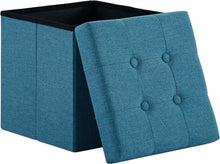 Lade das Bild in den Galerie-Viewer, Sitzhocker mit Stauraum, Fußhocker, Fußbank Truhen Aufbewahrungsbox faltbar belastbar bis 300 kg, Leinen, 38 x 38 x 38 cm
