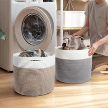 Lade das Bild in den Galerie-Viewer, Wäschekorb aus Baumwolle mit Griffen, Aufbewahrungskorb Geflochten, Laundry Baskets, Korb Aufbewahrung für decken, spielzeug, kuscheltier,Kleidung
