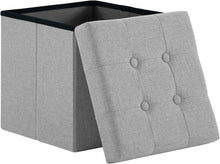 Lade das Bild in den Galerie-Viewer, Sitzhocker mit Stauraum, Fußhocker, Fußbank Truhen Aufbewahrungsbox faltbar belastbar bis 300 kg, Leinen, 38 x 38 x 38 cm
