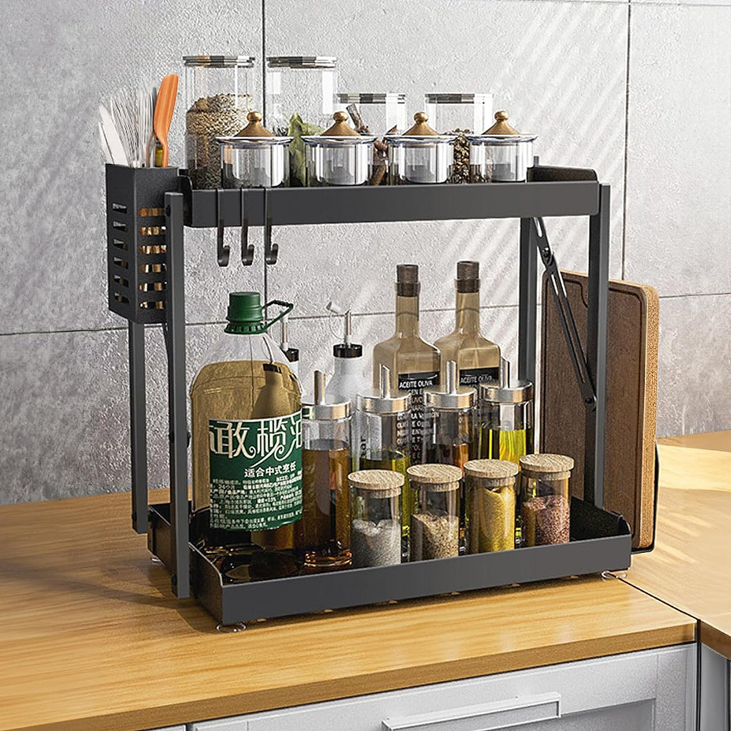 Etagen Gewürzregal Stehend Organizer,Metall Gewürzständer Küchenregal Stehend Arbeitsplatte Gewürzhalter Aufbewahrung für Küche Schrank Bathroom,Schwarz