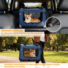 Lade das Bild in den Galerie-Viewer, Hundebox Faltbar Hundetransportbox, robust Transportbox für Hund &amp; Katze Groß Hundetasche Auto Haustiertransportbox für Unterwegs &amp; Zuhause Dunkelblau
