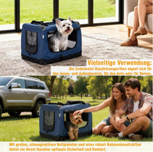 Lade das Bild in den Galerie-Viewer, Hundebox Faltbar Hundetransportbox, robust Transportbox für Hund &amp; Katze Groß Hundetasche Auto Haustiertransportbox für Unterwegs &amp; Zuhause Dunkelblau
