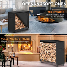 Lade das Bild in den Galerie-Viewer, Kaminholzregal Außen Metall, Brennholzregal mit Abdeckung | Holzunterstand für Garten und Terrasse, Brennholzregal, Holzstapelhilfe
