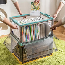 Lade das Bild in den Galerie-Viewer, Faltbare Kunststoff Transparent Aufbewahrungsbox mit Deckel mit Rädern 45L(36x52x30cm)*1stk Fünf Öffnungen, Organizer zum Aufbewahren von Büchern, Kleidung, Spielzeug, Bettzeug(Blau-5)
