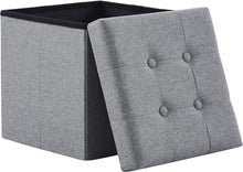 Lade das Bild in den Galerie-Viewer, Sitzhocker mit Stauraum, Fußhocker, Fußbank Truhen Aufbewahrungsbox faltbar belastbar bis 300 kg, Leinen, 38 x 38 x 38 cm
